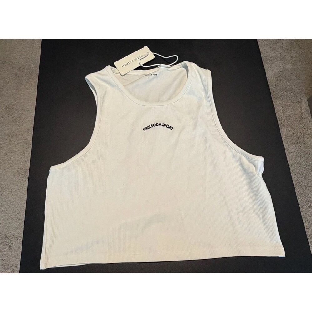 PINK SODA SPORT Women’s Ribbed Tank Top Cream Ivory XL Sleeveless NWT